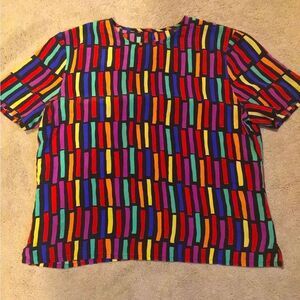 Vintage 1980s Notations Abstract Silky Colorful Blouse